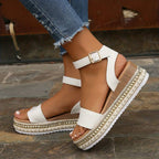 Delphine | Platform Strap Sandals in Apricot Black White