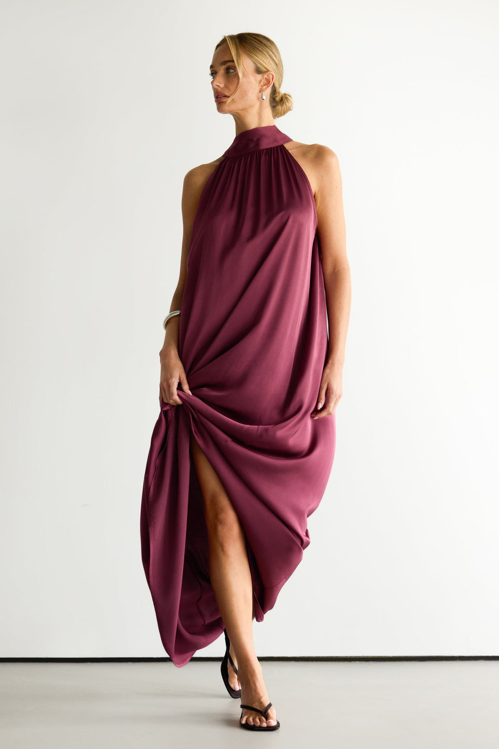 Fenella | Halter Neck House Dress in Luxe Satin