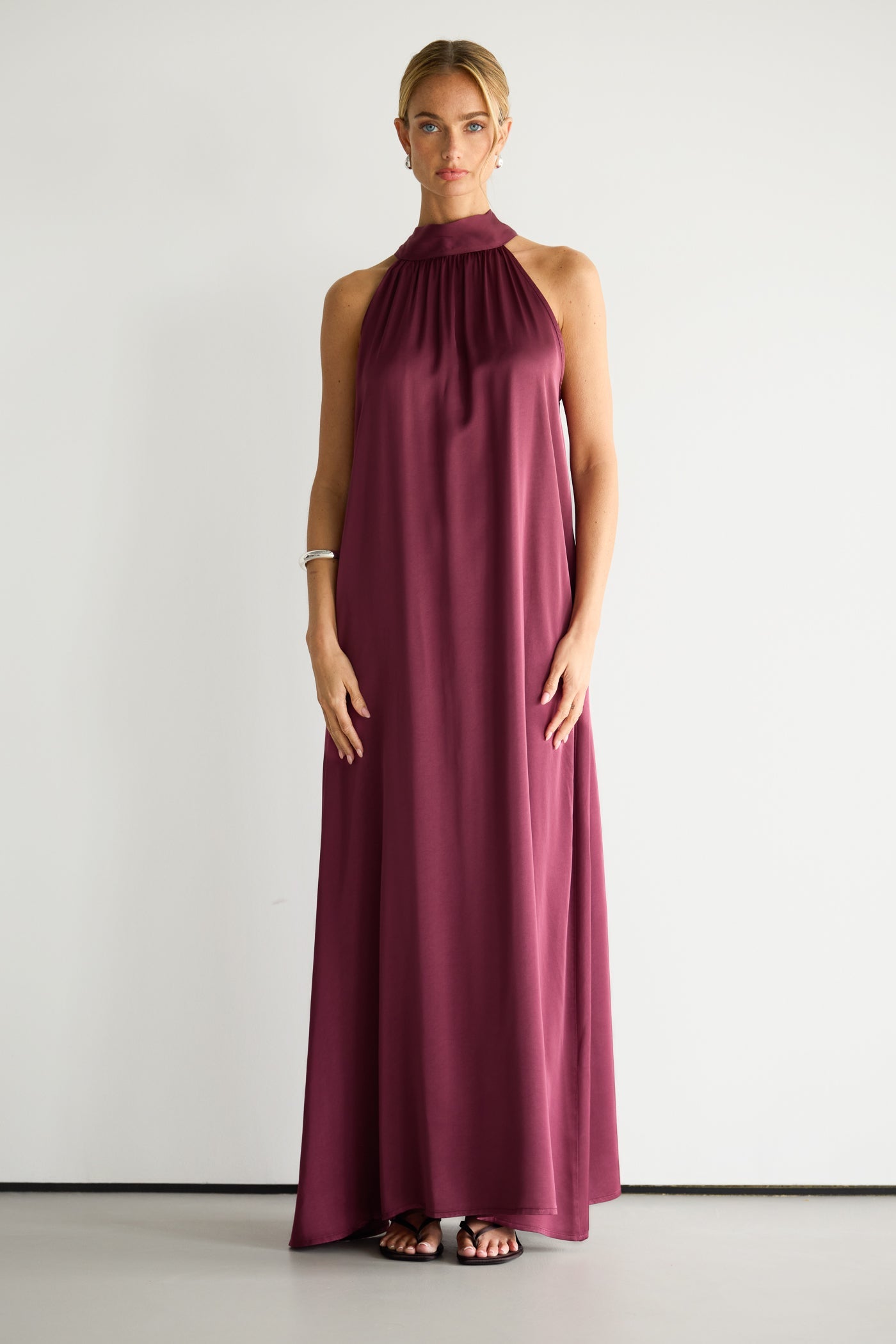 Fenella | Halter Neck House Dress in Luxe Satin