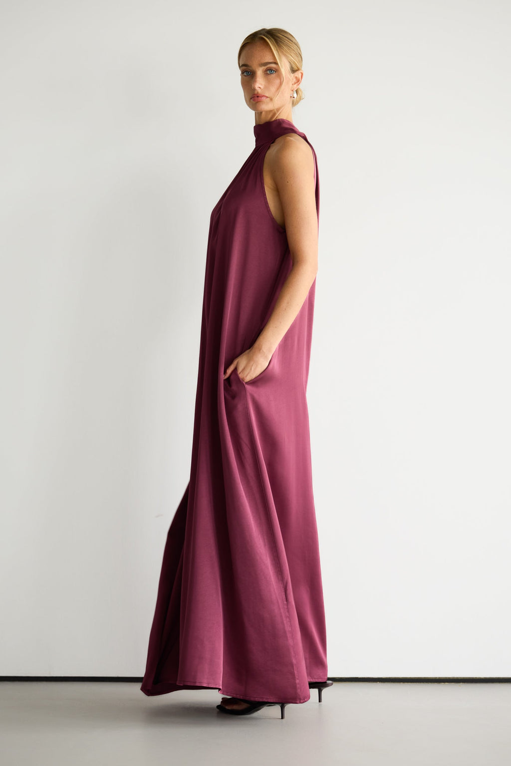 Fenella | Halter Neck House Dress in Luxe Satin