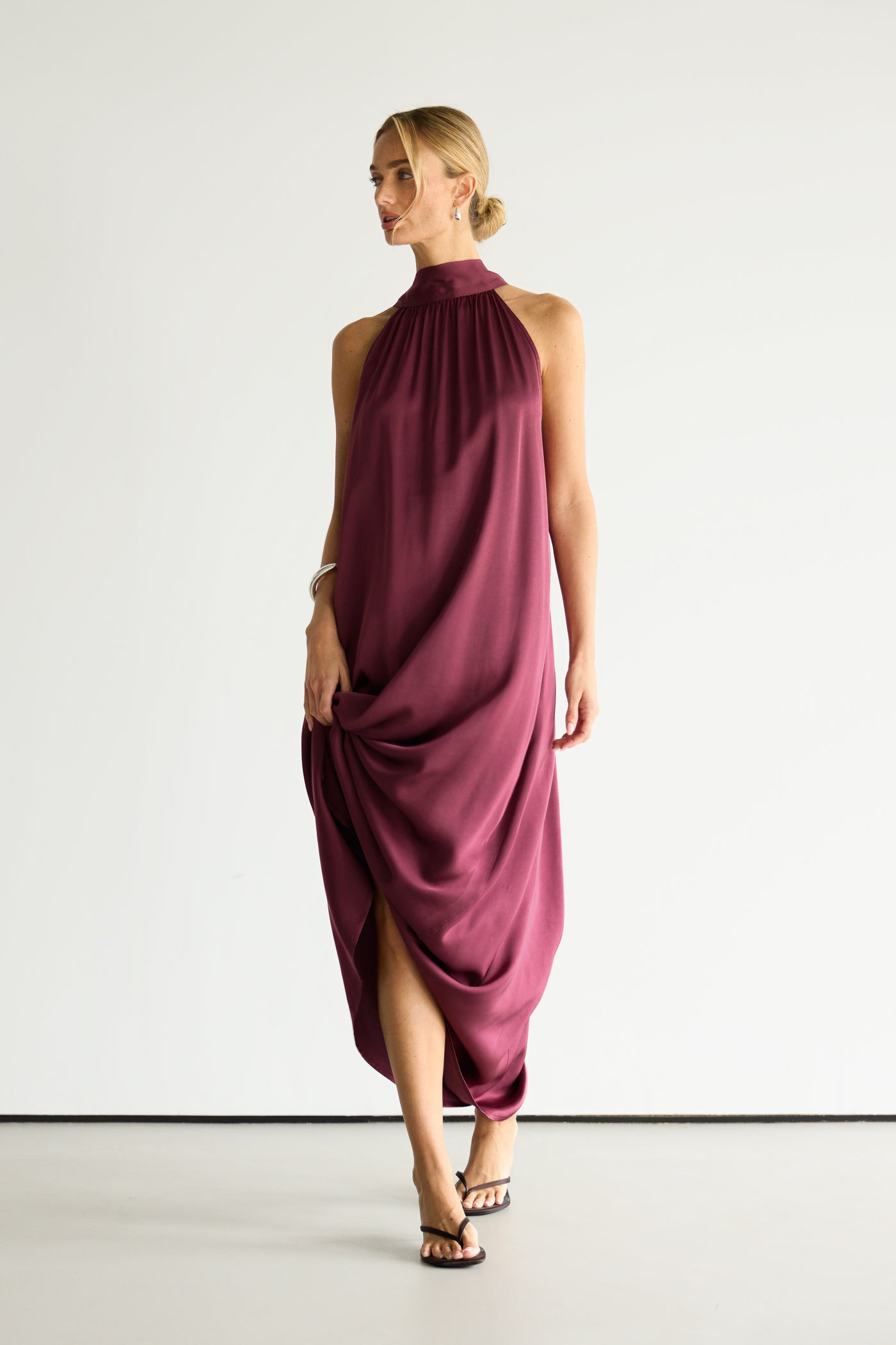 Fenella | Halter Neck House Dress in Luxe Satin