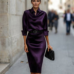 Iliana | Draped Satin Midi Wedding Guest Dresses