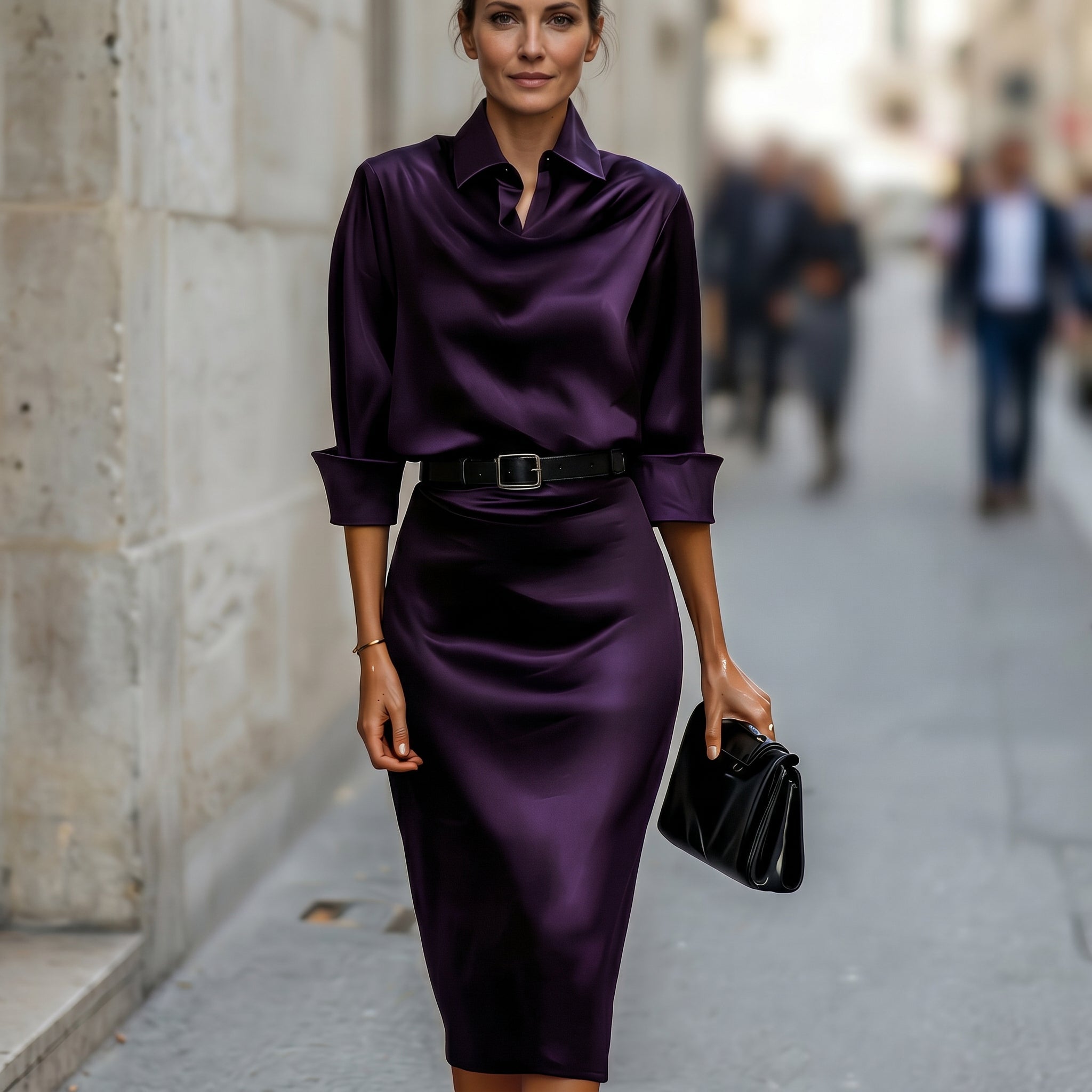 Iliana | Draped Satin Midi Wedding Guest Dresses