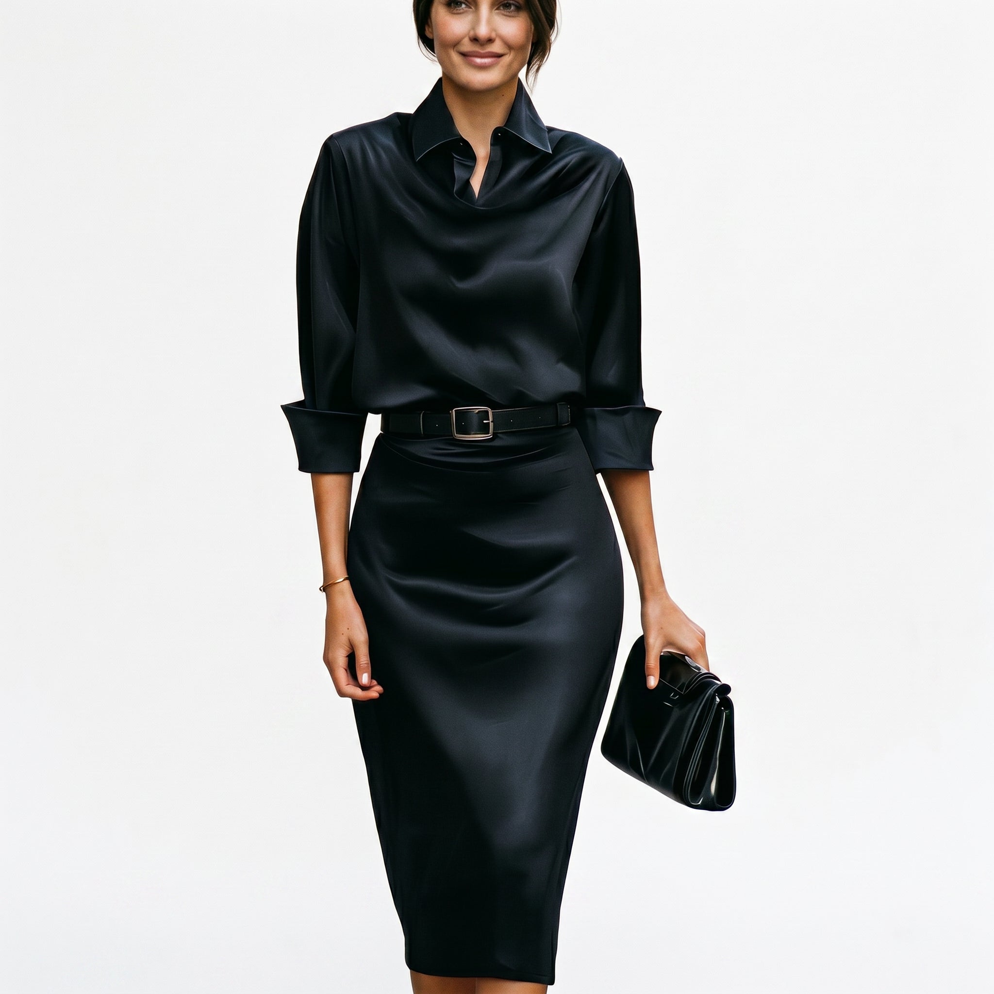 Iliana | Draped Satin Midi Wedding Guest Dresses