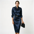 Iliana | Draped Satin Midi Wedding Guest Dresses