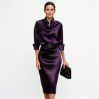 Iliana | Draped Satin Midi Wedding Guest Dresses