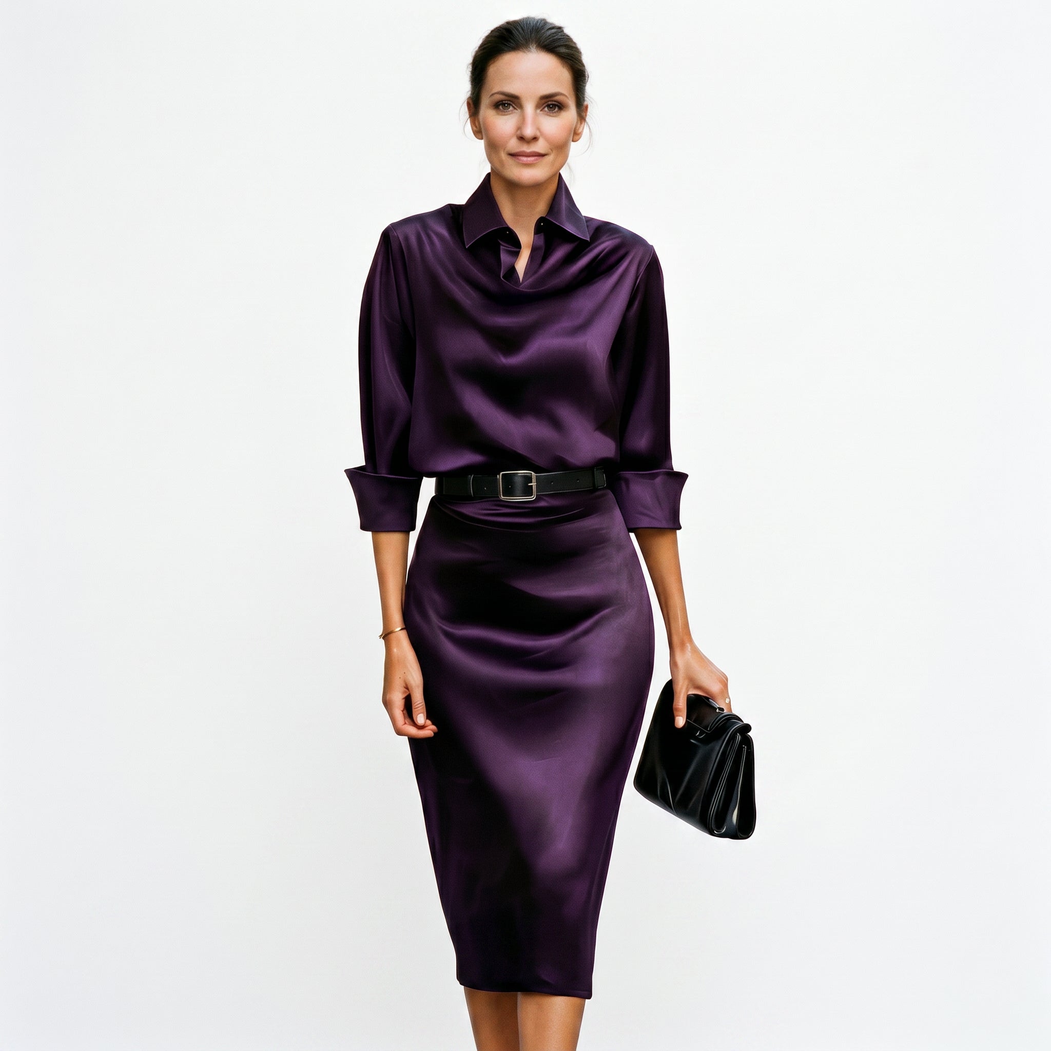 Iliana | Draped Satin Midi Wedding Guest Dresses