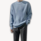 Delia | Cream Chunky Cable Knit Roll Neck Oversized Jumper Sweater — Light Blue