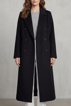 Oceane | Double Breasted Wool Blend Camel Coat — Black