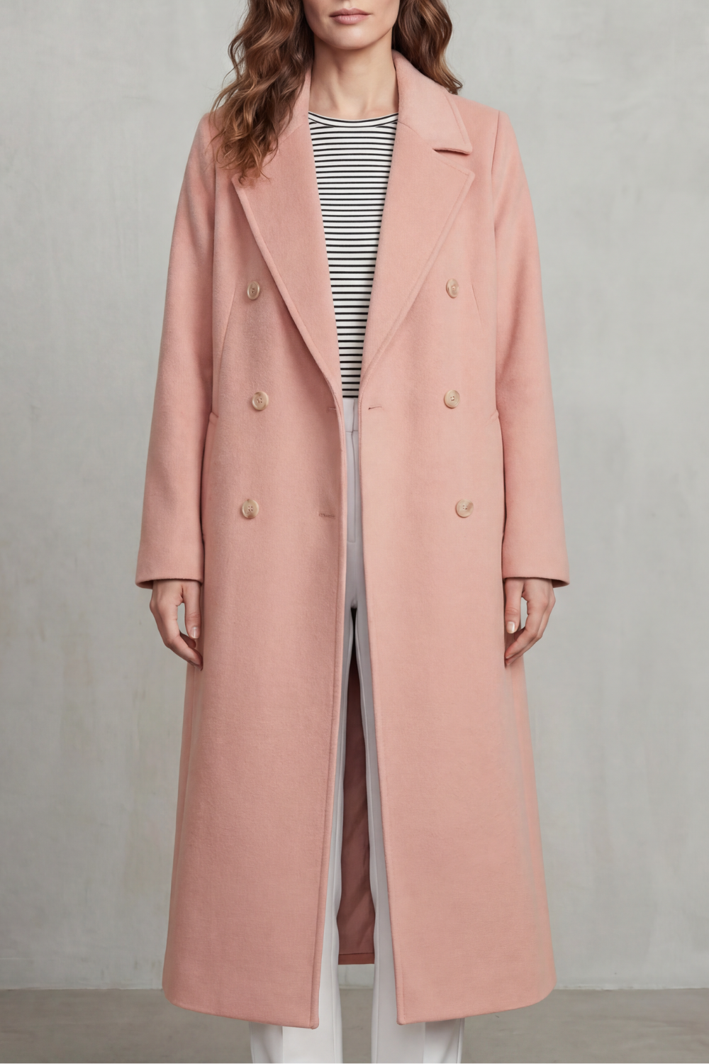 Oceane | Double Breasted Wool Blend Camel Coat — Pink