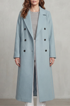 Oceane | Double Breasted Wool Blend Camel Coat — Blue