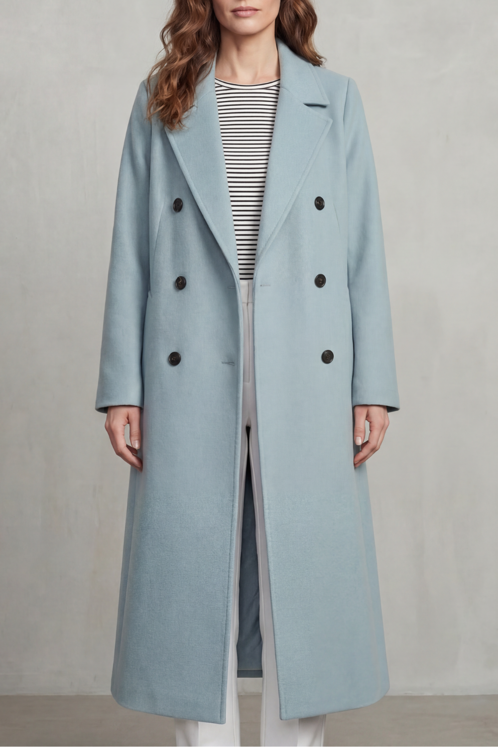Oceane | Double Breasted Wool Blend Camel Coat — Blue