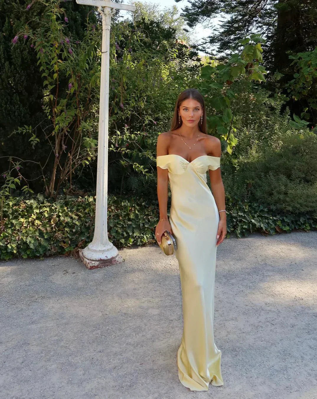 Juliette | Satin Cold-Shoulder Wedding Guest Dress