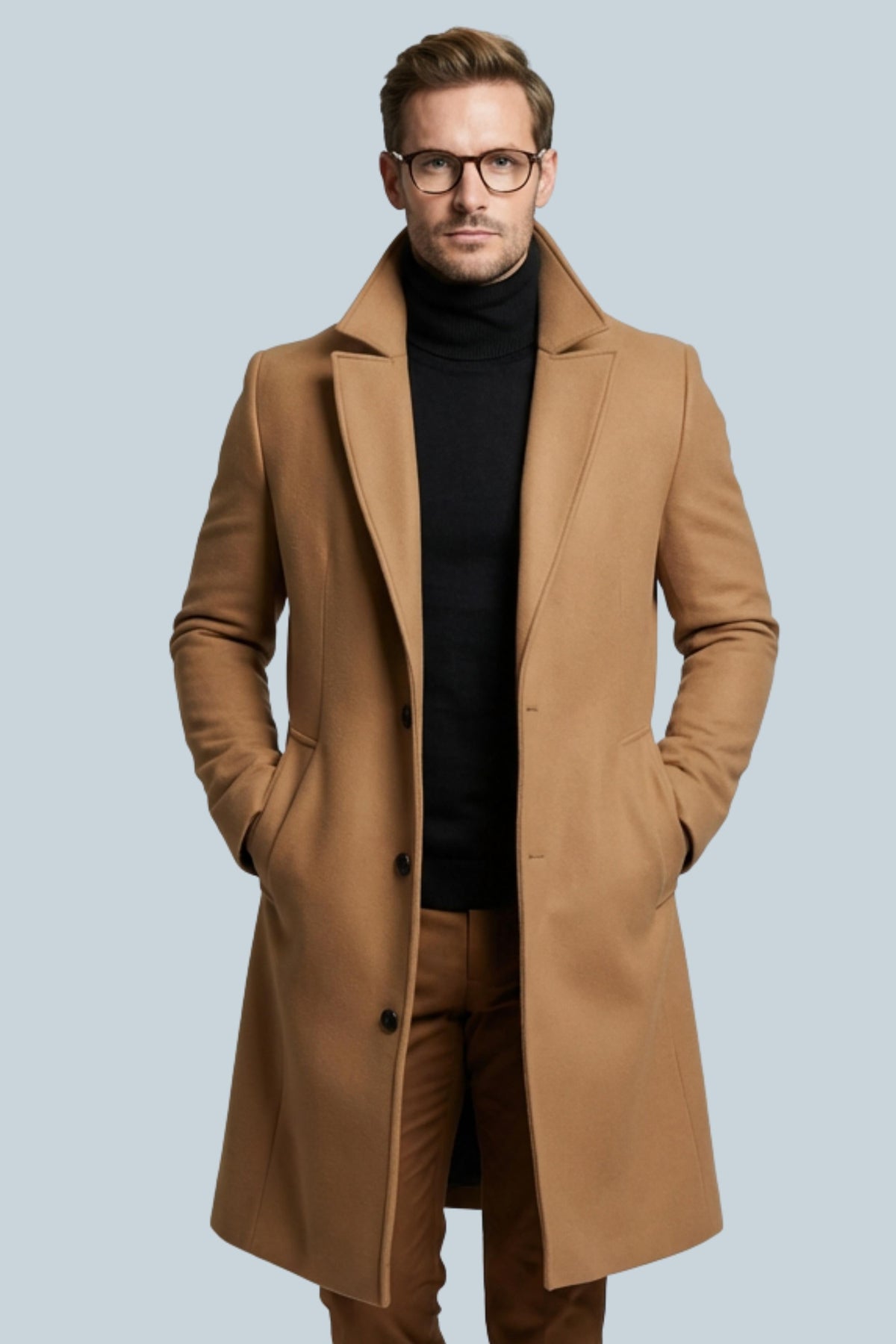 Augustin | Black Camel Brown Pink Wool Longline Formal Coat — Camel