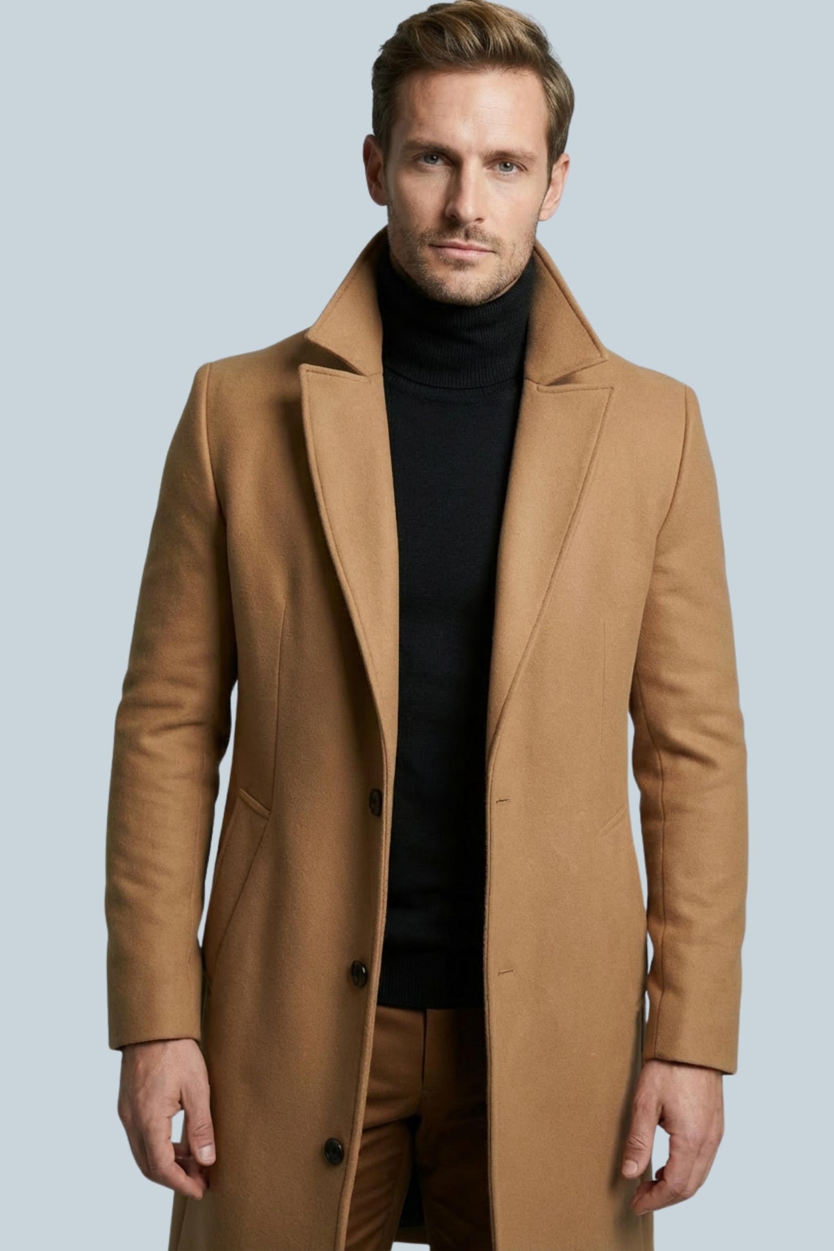 Augustin | Black Camel Brown Pink Wool Longline Formal Coat