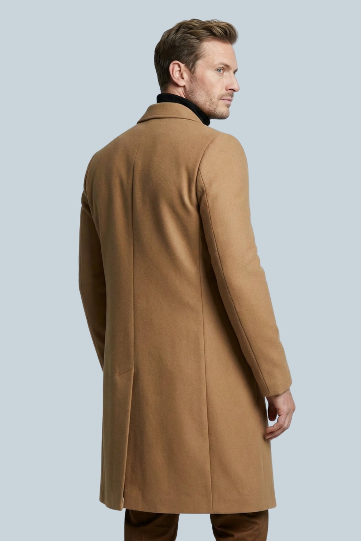Augustin | Black Camel Brown Pink Wool Longline Formal Coat