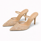 Arabella | Embroidered Mesh Mule Heels Pointed Toe Wedding Guest