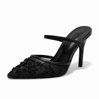 Arabella | Embroidered Mesh Mule Heels Pointed Toe Wedding Guest