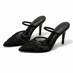 Arabella | Embroidered Mesh Mule Heels Pointed Toe Wedding Guest