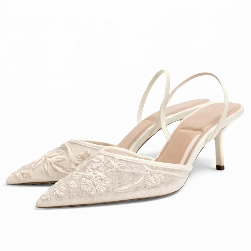 Arabella | Embroidered Mesh Mule Heels Pointed Toe Wedding Guest