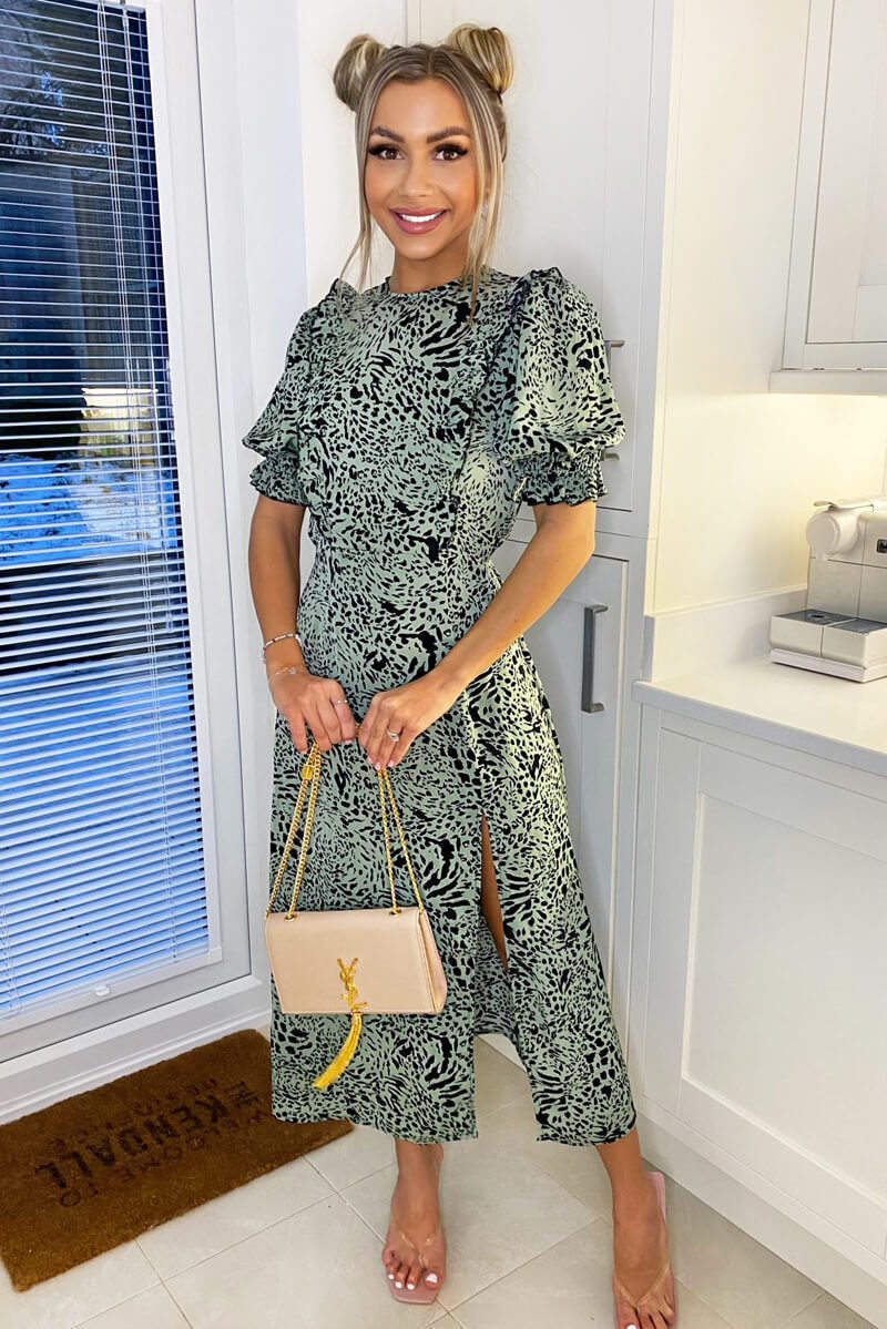 Nadia | Animal Print Pleat Frill Midi Dress
