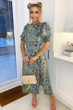Nadia | Animal Print Pleat Frill Midi Dress