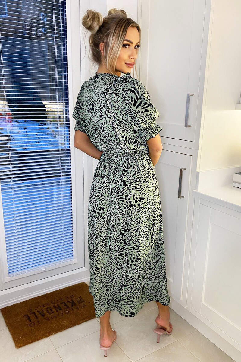Nadia | Animal Print Pleat Frill Midi Dress