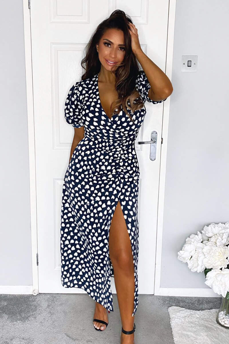 Felicity | V-Neck Heart Print Split Midi Dress