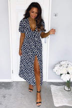 Felicity | V-Neck Heart Print Split Midi Dress