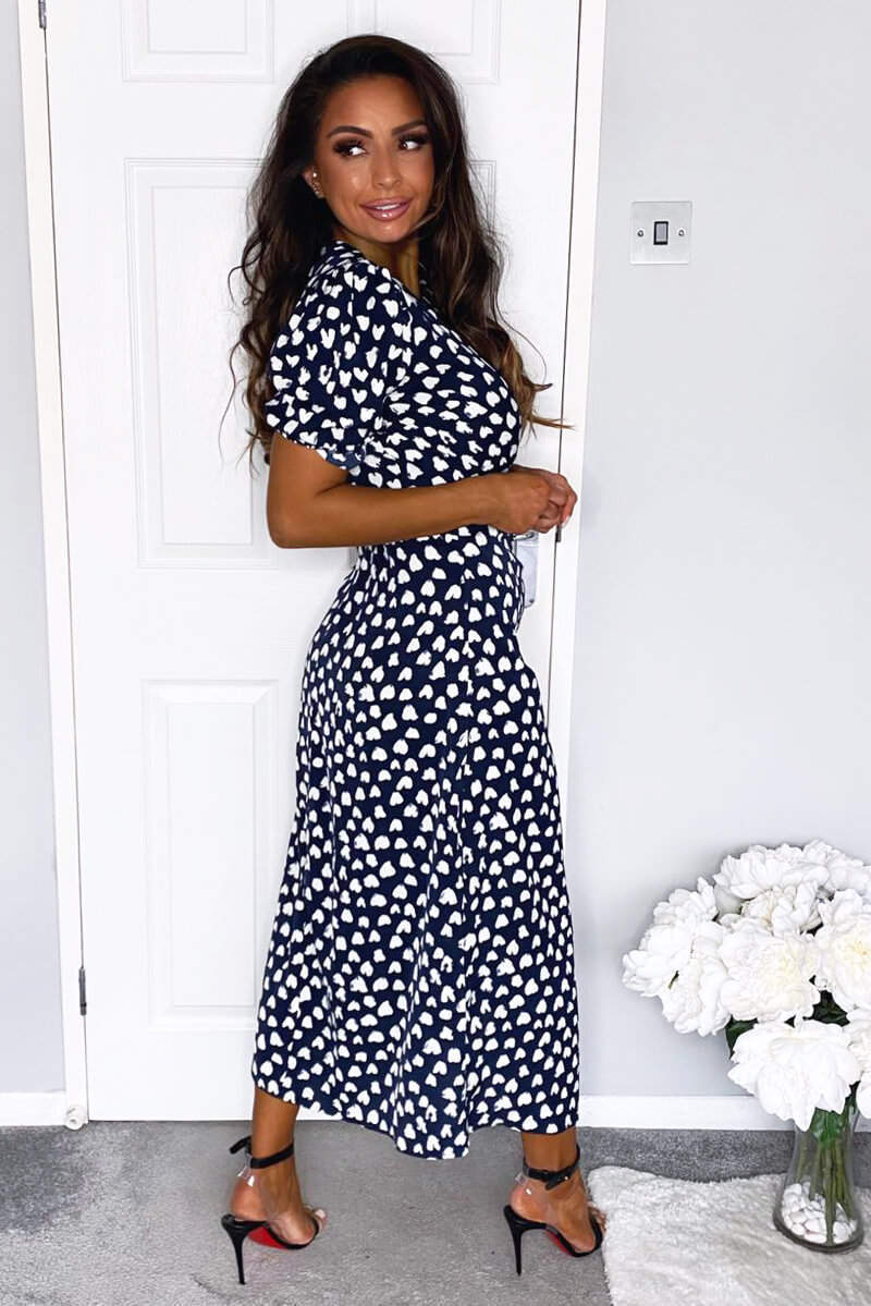Felicity | V-Neck Heart Print Split Midi Dress