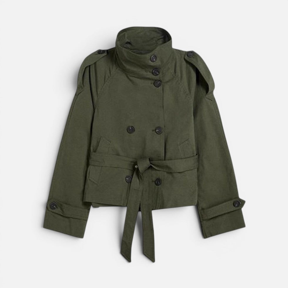 Liliana | Belted Funnel Neck Short Trench Coat