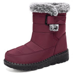 Marguerite | Warm Faux Fur Low Heel Winter Boots Black — Red
