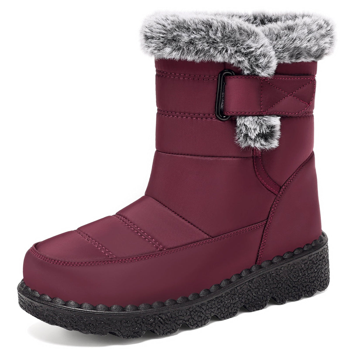 Marguerite | Warm Faux Fur Low Heel Winter Boots Black — Red