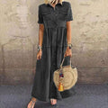 Valentina | Denim Short Sleeve Button-Down Maxi Shirt Dress