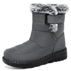 Marguerite | Warm Faux Fur Low Heel Winter Boots Black — Grey