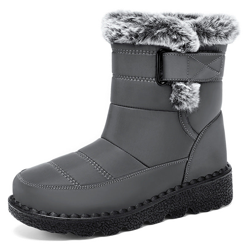 Marguerite | Warm Faux Fur Low Heel Winter Boots Black — Grey