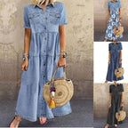 Valentina | Denim Short Sleeve Button-Down Maxi Shirt Dress