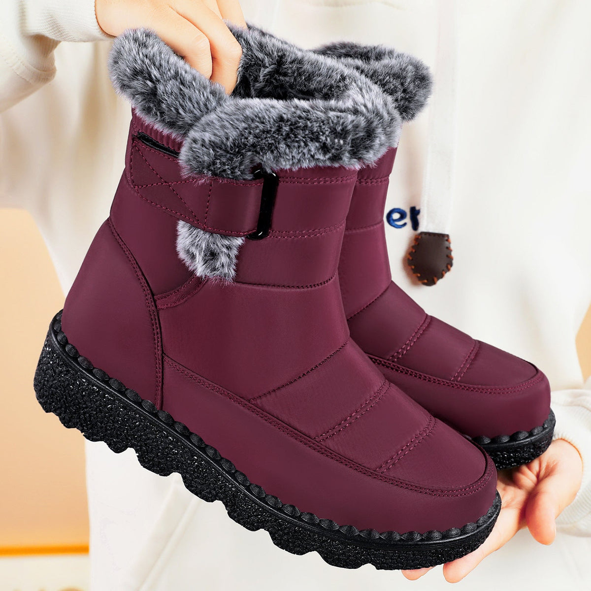 Marguerite | Warm Faux Fur Low Heel Winter Boots Black
