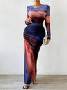 Cosima | Comfy Printed Bodycon Long Sleeve Round Neck Maxi Dress