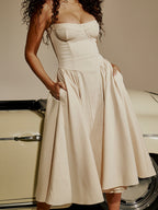 Mirabelle | Corset Adjustable Spaghetti Strap Midi Dress