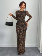 Cosima | Comfy Printed Bodycon Long Sleeve Round Neck Maxi Dress