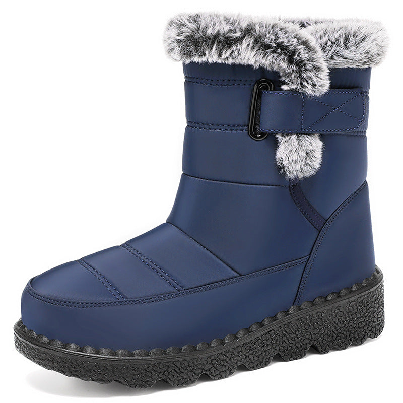 Marguerite | Warm Faux Fur Low Heel Winter Boots Black — Blue