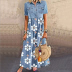 Valentina | Denim Short Sleeve Button-Down Maxi Shirt Dress