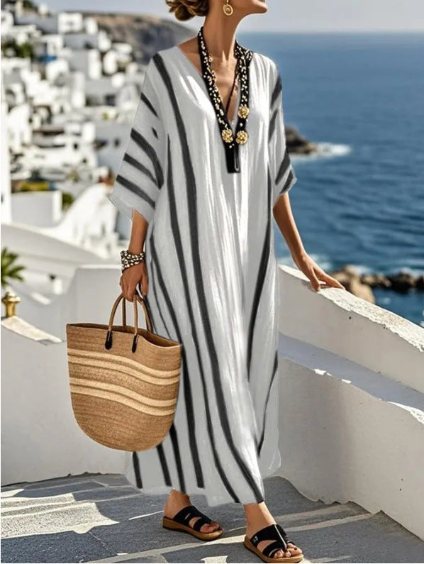 Francesca | Lightweight Striped House Dress Kaftan
