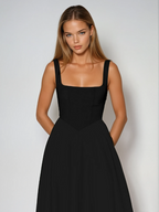 Nadia | Square Neck Structured A-Line Midi Dress