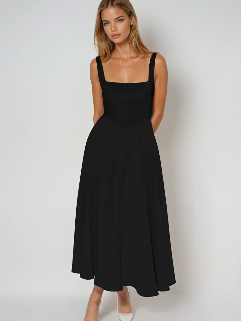 Nadia | Square Neck Structured A-Line Midi Dress