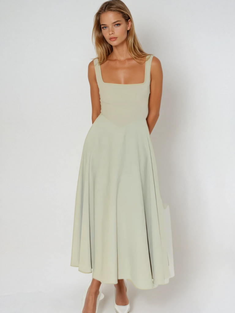 Nadia | Square Neck Structured A-Line Midi Dress