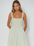 Nadia | Square Neck Structured A-Line Midi Dress