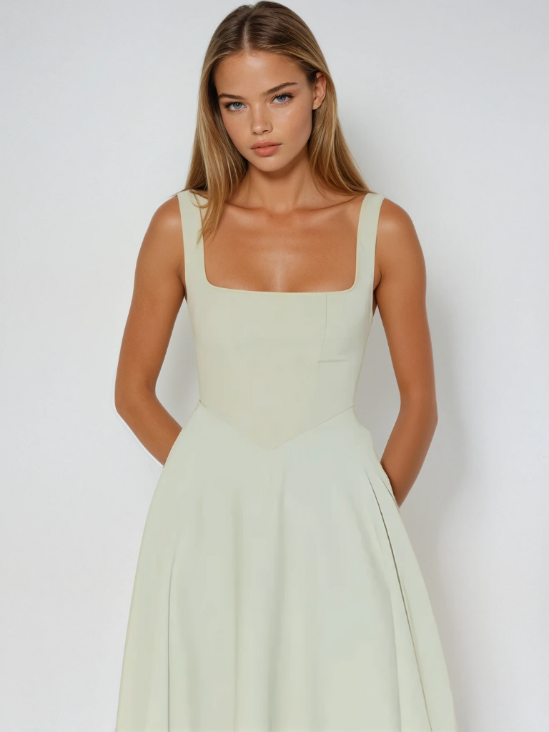 Nadia | Square Neck Structured A-Line Midi Dress