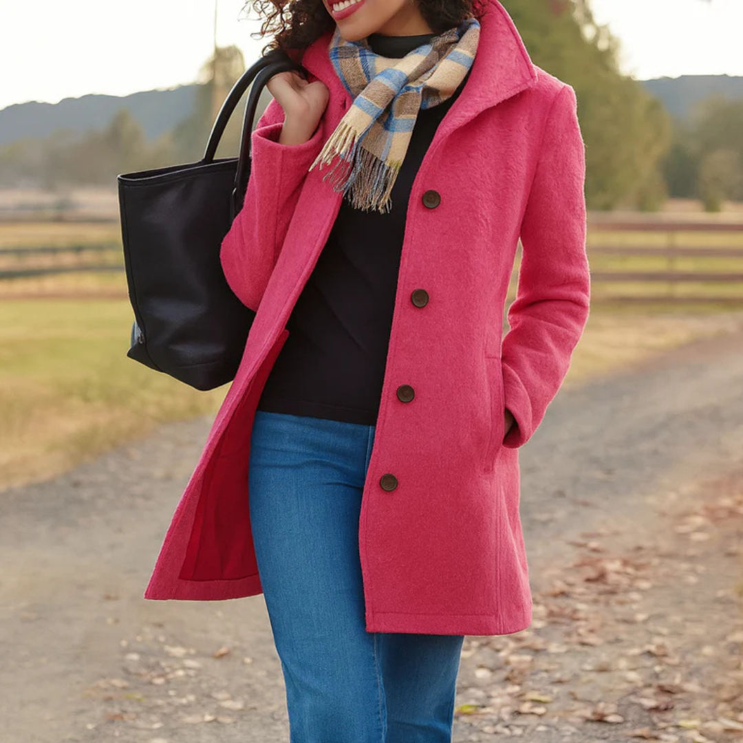 Edith | Black Full Length Long Winter Coat — Pink